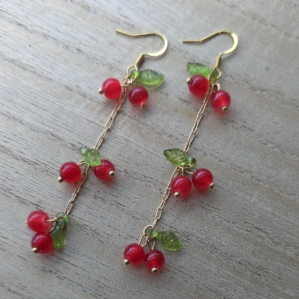 Handmade Cherry Earrings - Picture 1 of 3
